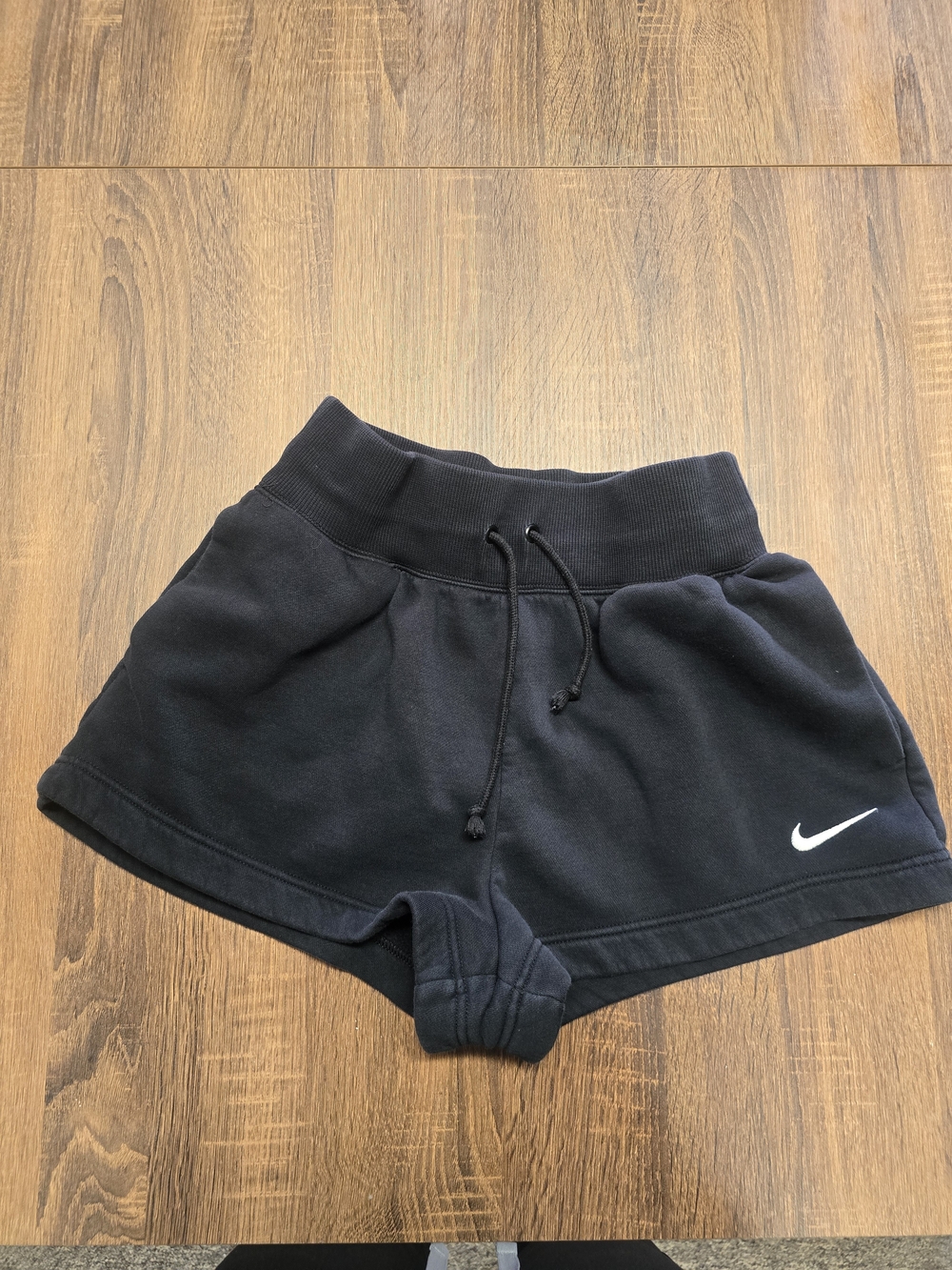 Nike Womens Small Black Fleece Sweat Shorts Embroidered Swoosh Drawstring